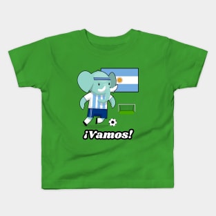 ⚽ Argentina Football, Cute Elephant Scores a Goal, Team Spirit Kids T-Shirt
